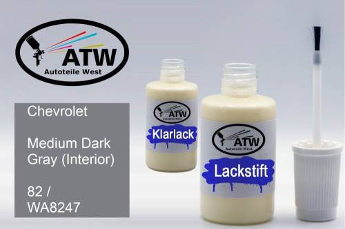 Chevrolet, Medium Dark Gray (Interior), 82 / WA8247: 20ml Lackstift + 20ml Klarlack - Set, von ATW Autoteile West.